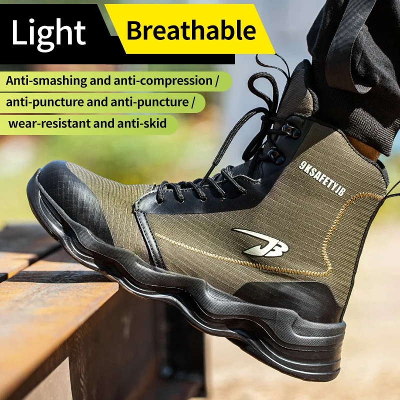 

Steel Toe Cap Safety Shoes High Top Men Oxford Upper Breathable Impact Resistant Puncture Proof Labor Protection Work Boots
