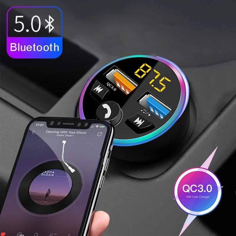 

2 USB Bluetooth FM Modulator Audio Adapter Bluetooth 5.0 DC12-24V Rgb Lights