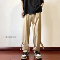 summer casual pants men fashion khaki black straight pants men japanese streetwear loose ice silk pants mens trousers m 2xl