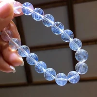natural feather needle blue rutilated quartz beads bracelet 10mm clear round beads pyramid women men stretch aaaaaa