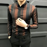 mens striped long sleeve shirt korean fashion casual slim business shirt handsome top
