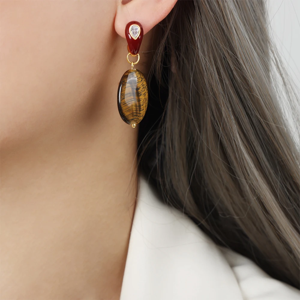 Новые серьги из натурального круглого Тигрового Глаза для женщин Длинные