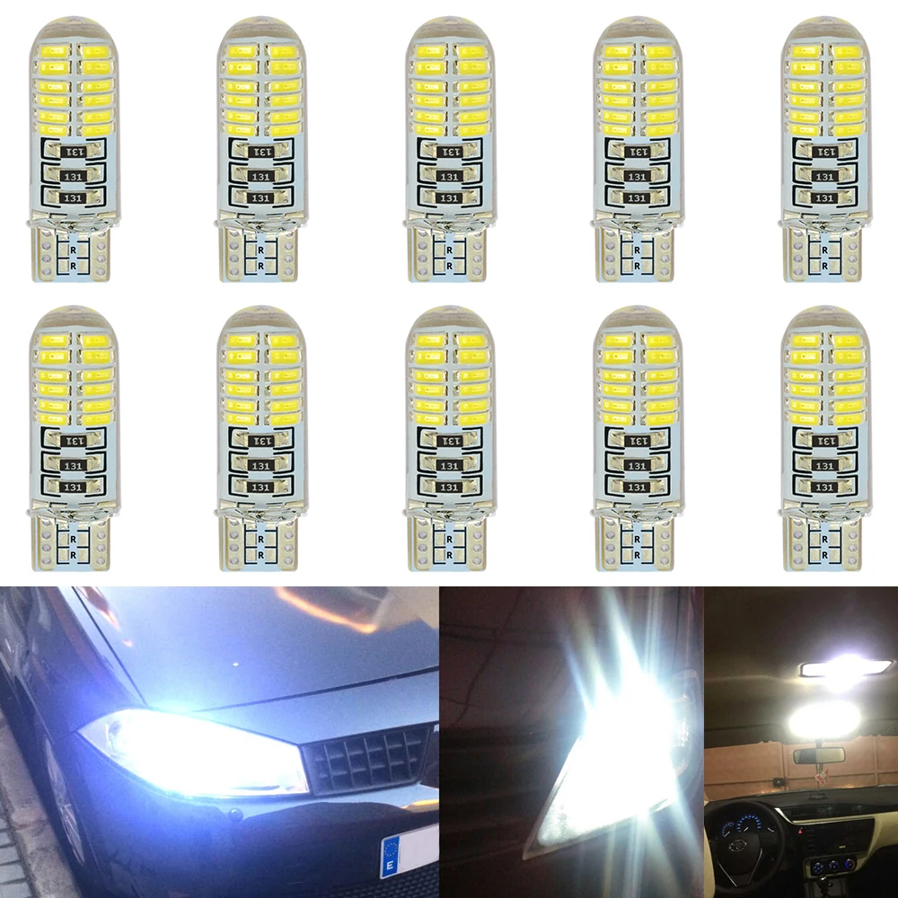 

10X T10 DC 12V Auto светодиодный 194 501 6SMD 5630, силиконовые огни Cob, габаритные задние боковые габаритные огни для парковки, дневные противотуманные фары