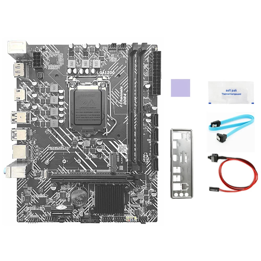 

H510 Desktop Motherboard+SATA Cable+Baffle+Thermal Grease LGA1200 DDR4 Gigabit LAN for I3 I5 I7 10/11Th Series CPU