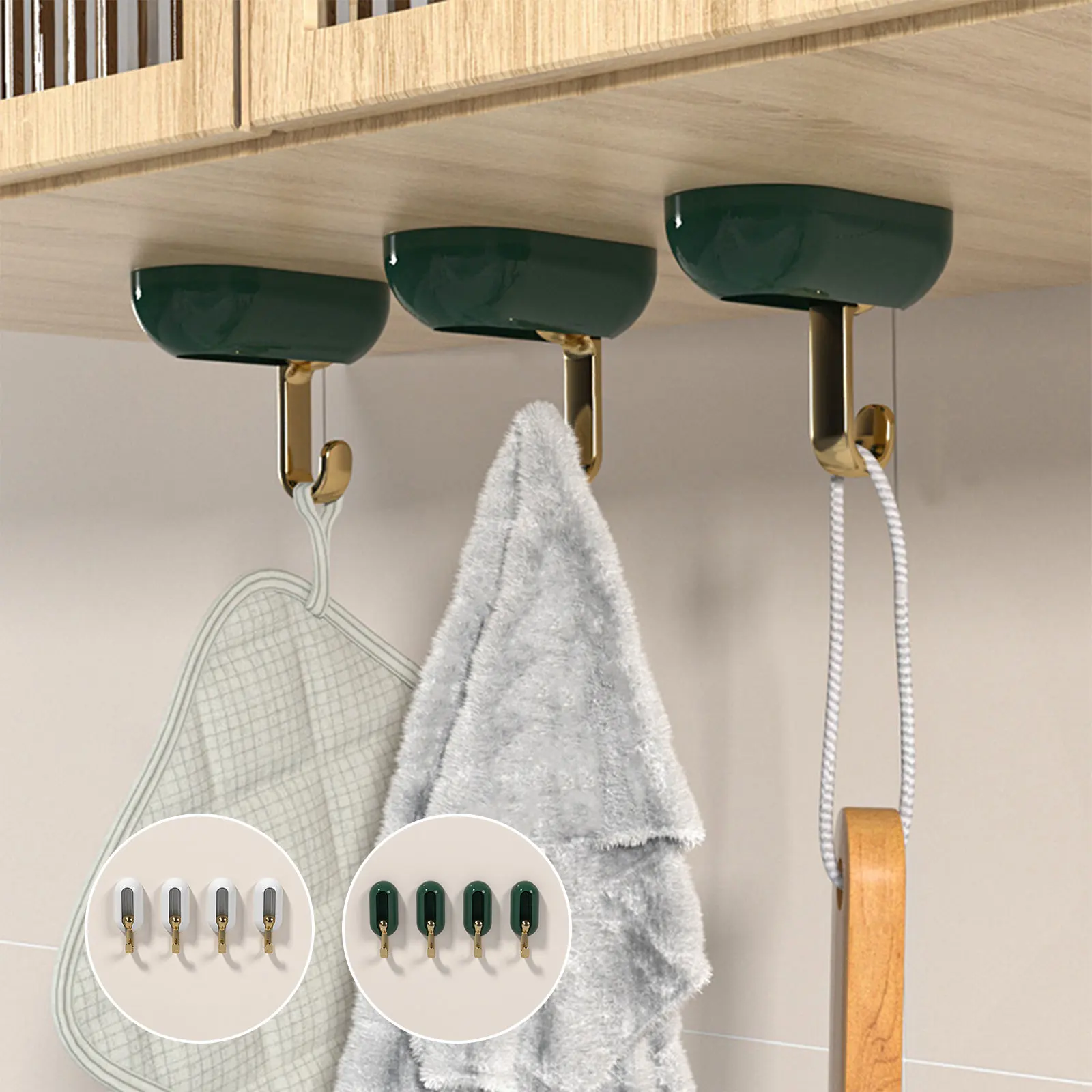 

4Pcs Wall Hooks 360 Degree Swivel Wall Hanger Self-Adhesive Coat Hooks Decorative Towel Hooks Heavy-Duty Reusable Robe Hook for