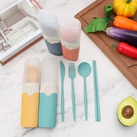 wheat straw multicolor cookware cutlery set portable reusable spoon fork dinnerware sets travel picnic chopsticks