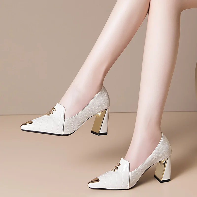 

Female High Heels Women Shoes PU Pointed Solid Color Thick Heel Low Cut Waterproof and Non Slip Increase