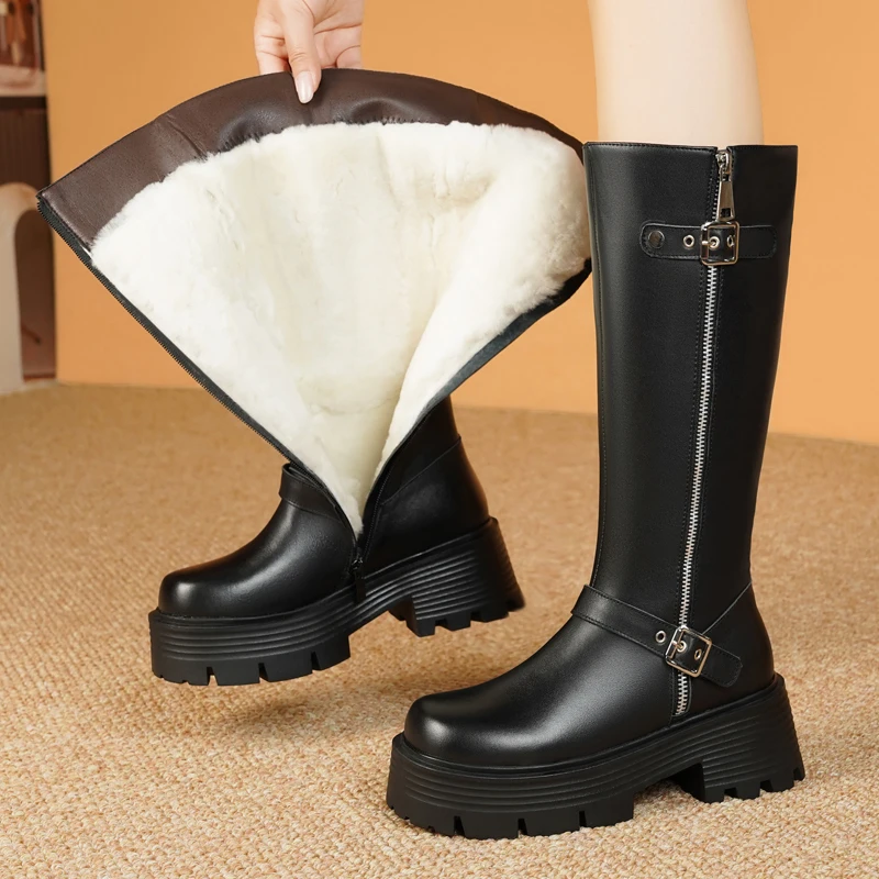 DIMANYU Зимние ботинки женские из натуральной кожи 2024 новые высокие сапоги шерсти на