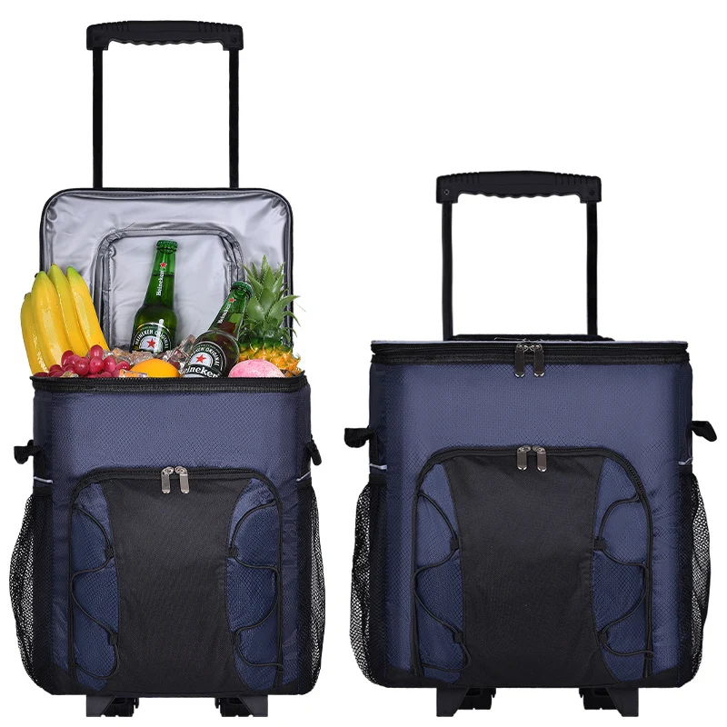 With Wheels 32l Cool Carry 2 Section Insulated Rolling Cooler Insulated Roller Cooler Portable Bags For Camping Picnic