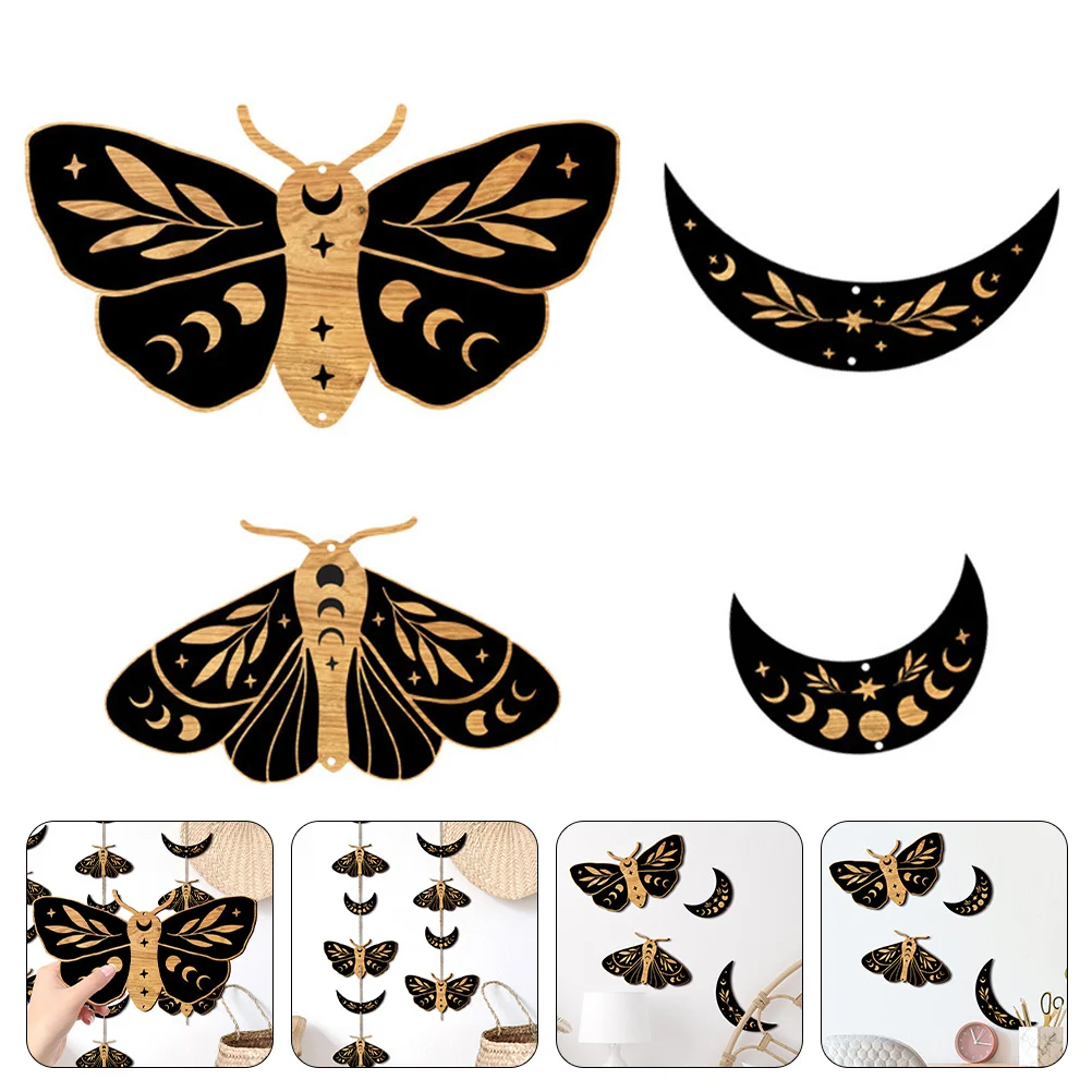 

Hanging Craft Decoration Wooden Wall Moth Moon Plaque Wooddecorative Decor Pendant Phase