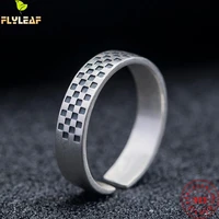 real 925 sterling silver jewelry retro checkerboard open rings for women original design femme vintage style accessories 2022