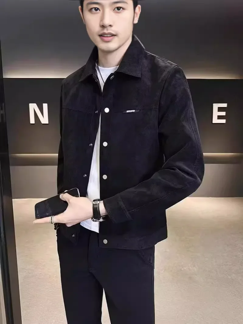 2024 новая замшевая кожаная куртка топ модный брендовый дизайн корейский стиль