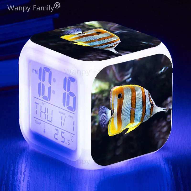 Cartoon Fish Kids Room Multifunction Touch Sensing Watch Clock Reloj
