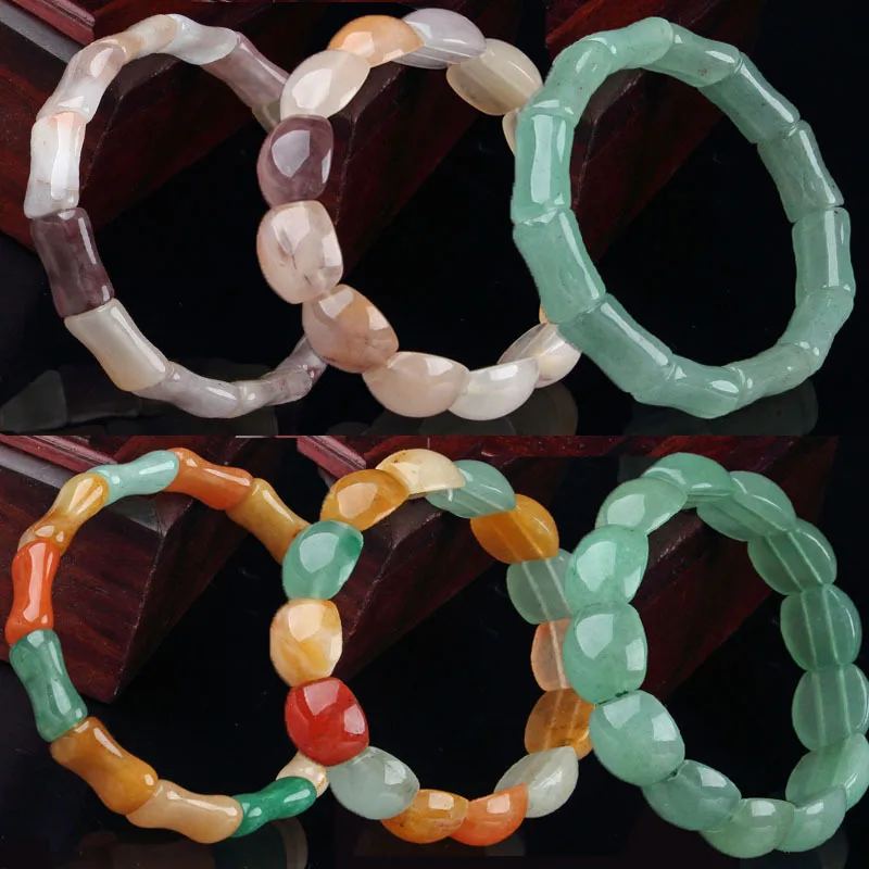 

Natural Colorful Jade Bracelet Men Women Fine Jewelry Accessories Genuine Green Jades Stone Bamboo Bracelets Elastic Bangles