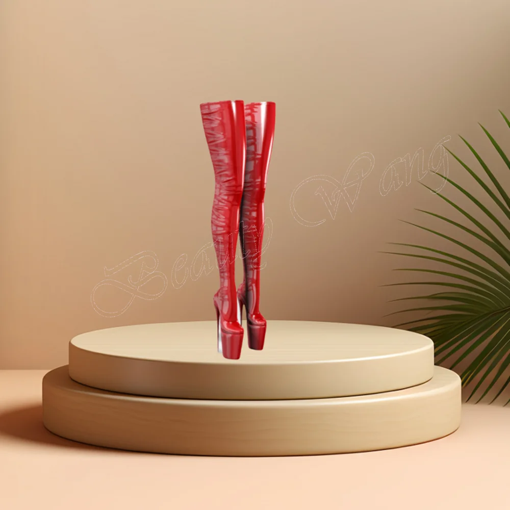 Красные ботинки на платформе из лакированной кожи с круглым носком однотонные