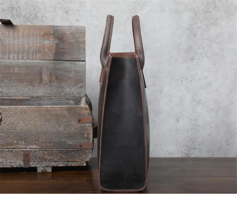 PNDME vintage crazy horse cowhide men's briefcase business simple natural genuine leather office A4 file bag handbag satchel