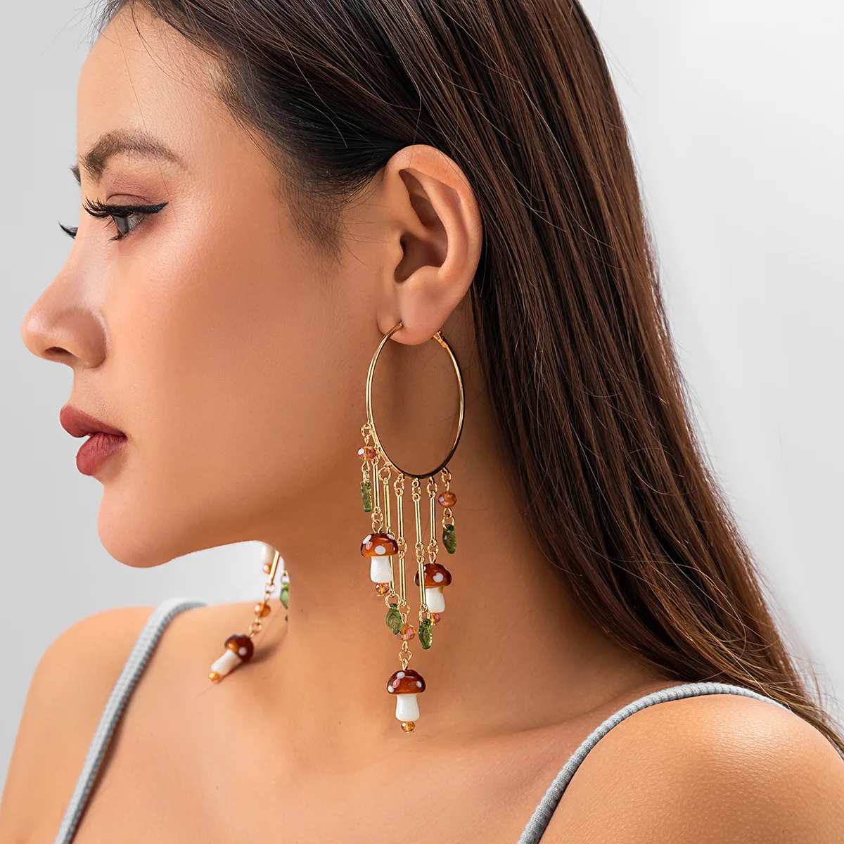

Europe and The United States Gift Handmade Ethnic Style Earrings Flower Colorful Mushroom Tassel Earrings Ladies Earrings