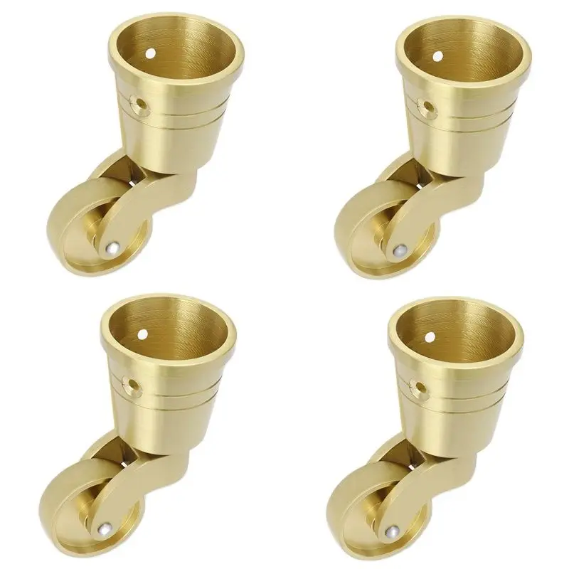 

Retro 4PCS 1.25'' Round Cup Pure Brass Casters Wheels Table Chair Sofa Bar Couch Universal Furniture Castors 360° Swivel Rollers