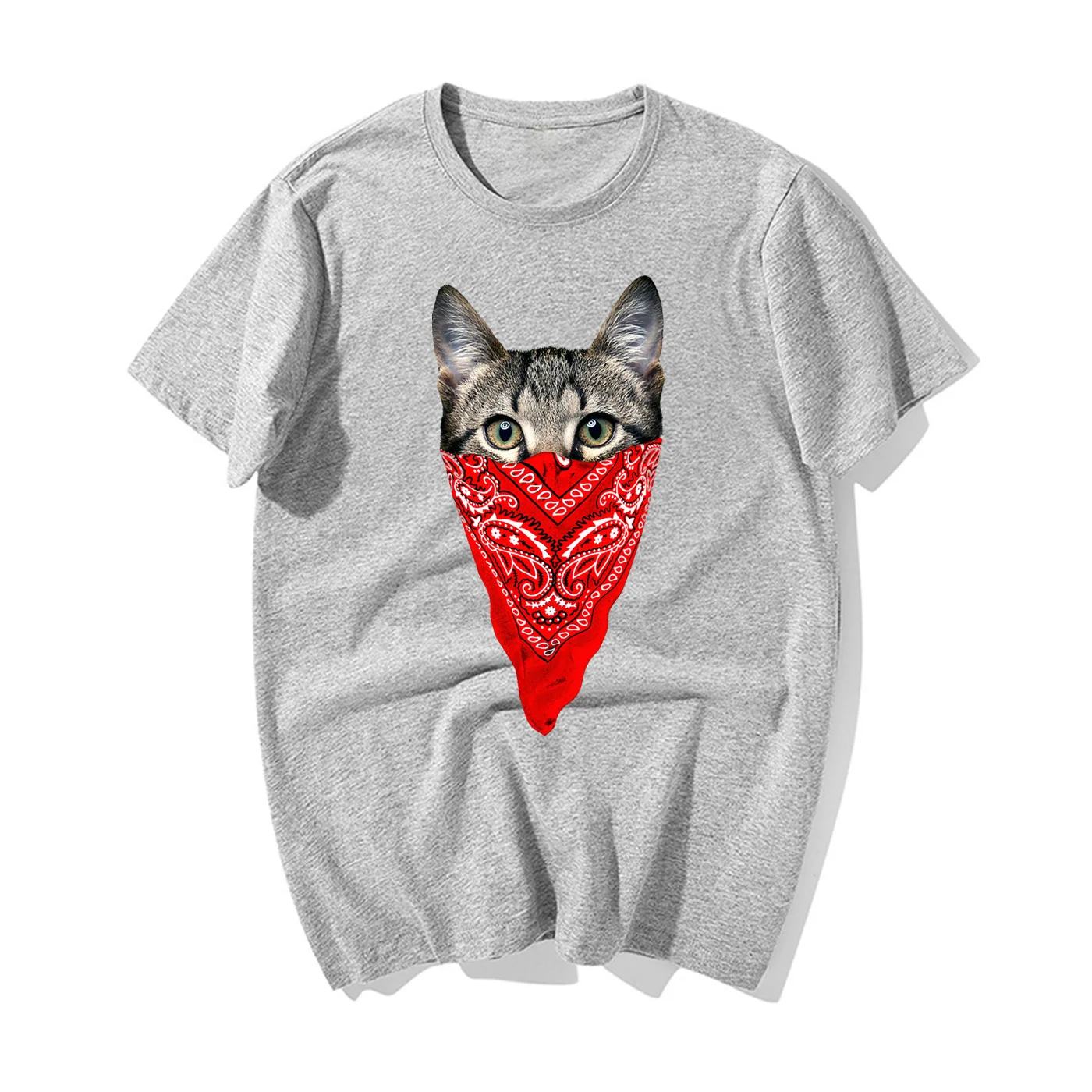 

Новая летняя повседневная мужская футболка с принтом, забавная Мужская футболка с мультяшным принтом кошка в маске, Мужская модная брендов...