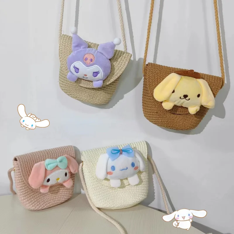 

Sanrio Kawaii Cinnamoroll сумка My Melody Kuromi мультфильм Милая Мини соломенная сумка через плечо Студенческая Ins аниме пляжная сумка подарок для детей