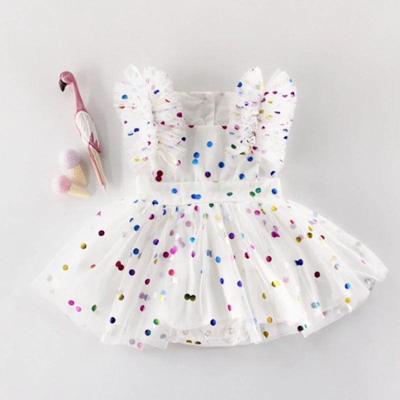

Newborn Baby Girls Sequin mesh Bodysuit Jumpsuit Tulle Dress Outfits Polka Dot Cute Summer Sunsuit First Birthday party Dress