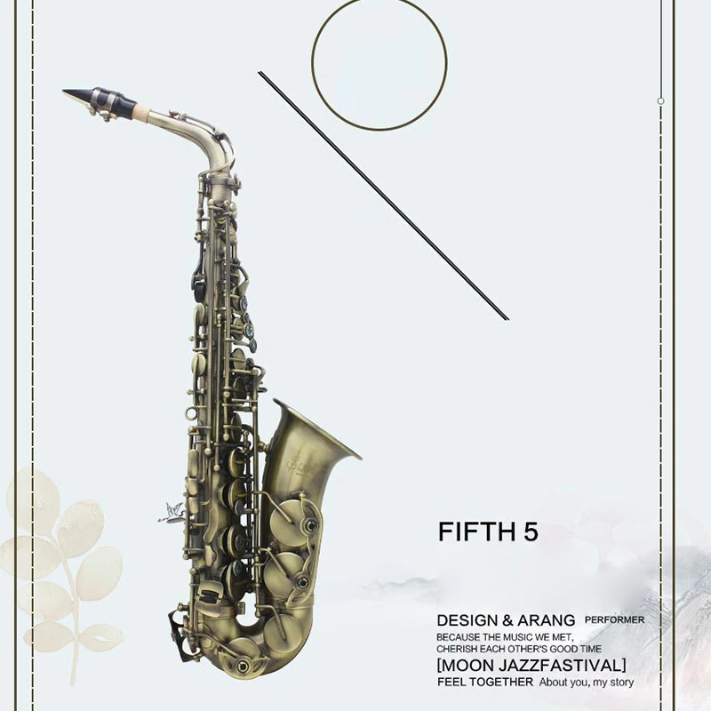 Альт-саксофон из плоского бронзового корпуса E с резной раковиной морского ушка