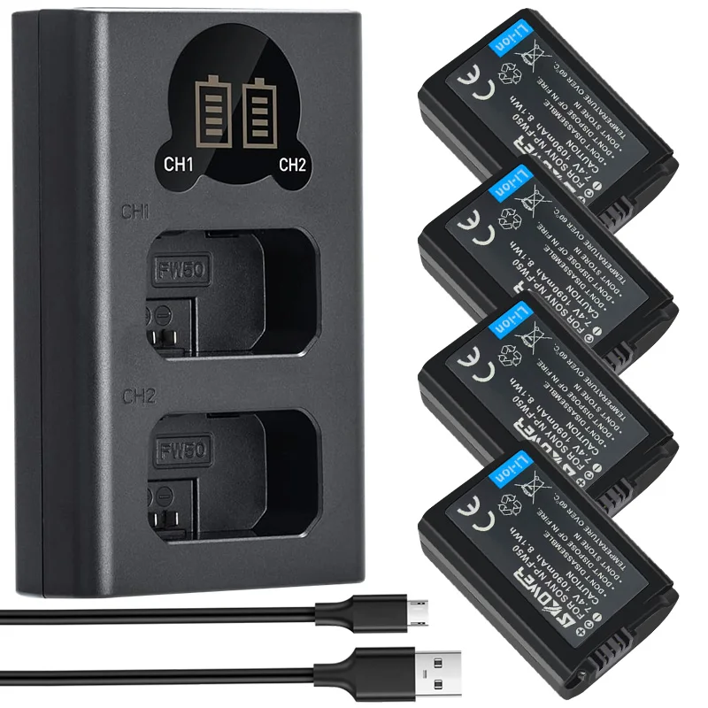 

NPFW50 NP-FW50 NP FW50 батарея со светодиодным USB двойным зарядным устройством для Sony A6000 A6400 A6300 A6500 A7 A7II A7RII A7SII A7S A7S2 A7R FW50