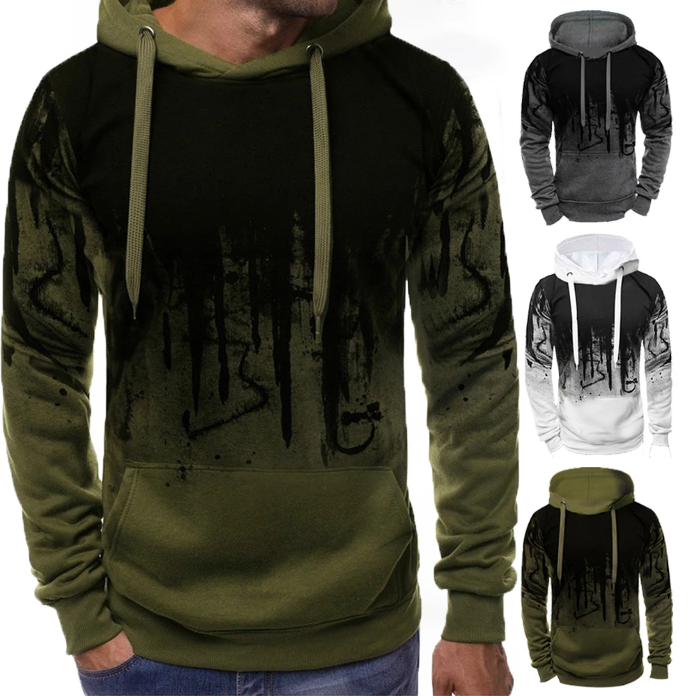 

Men's Pullover Hoodie Sweatshirt Gradient Print Daily Fitness Sportswear Basic Casual Hoodies Oversize Sweatshirts Red White