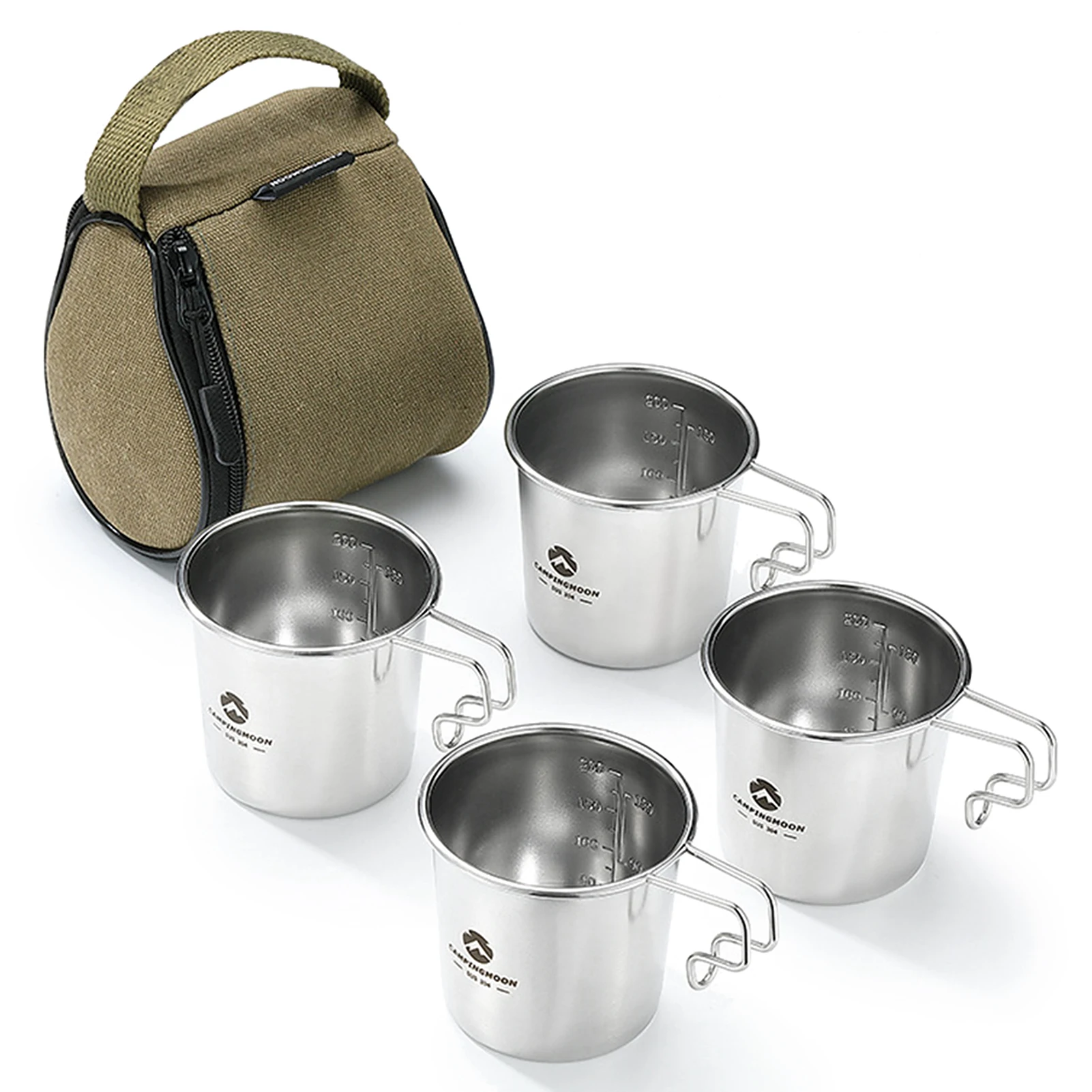 

Four Outdoor Stainless Steel 210ml Sierra Cups with a Storage Bag Picnic Tableware Portable Barbecue Hiking Camping Cup Cookware