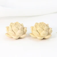 2pcs natural boxwood lotus carving bead pendant charm loose spacer beads for diy jewelry making car hanging keychain supplies