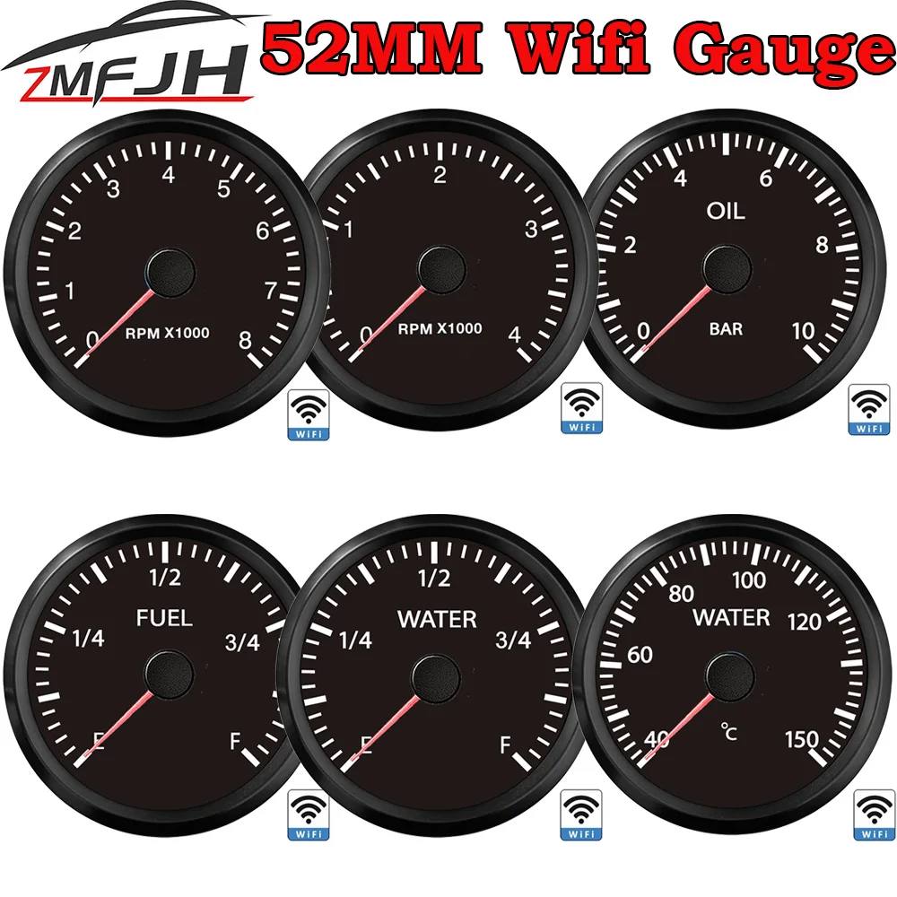

Тахометр A 52 мм с Wi-Fi, программируемый измеритель температуры воды, для лодок, автомобилей, грузовиков, 9-32 В