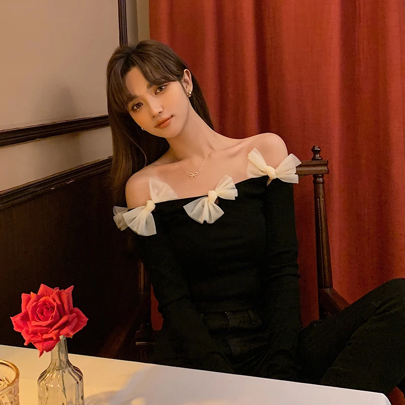 

Винтажная женская блузка, модная рубашка с бантом и открытой спиной, лето 2022, топ облегающий с длинным рукавом, Французская женская одежда, у...