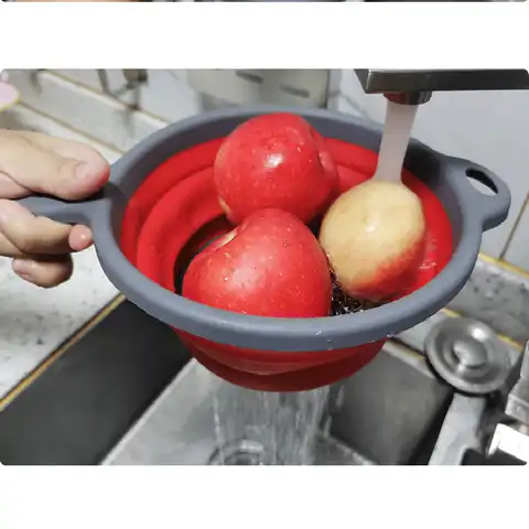 Дуршлаг Силиконовый складной, корзина для мытья больших фруктов, складной Слив, кухонный инструмент