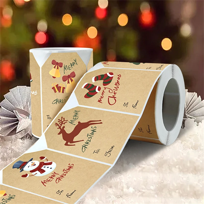 

250PCS Kawaii Christmas Labels Sealing Sticky Sticker Aesthetic Kraft Paper Thank You Stationery Supply Decorative Scrapbook