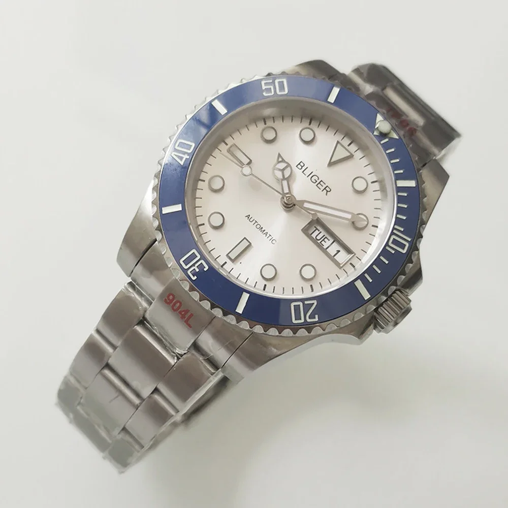 Механические часы 40 мм с сапфировым стеклом автоматические мужские черный белый