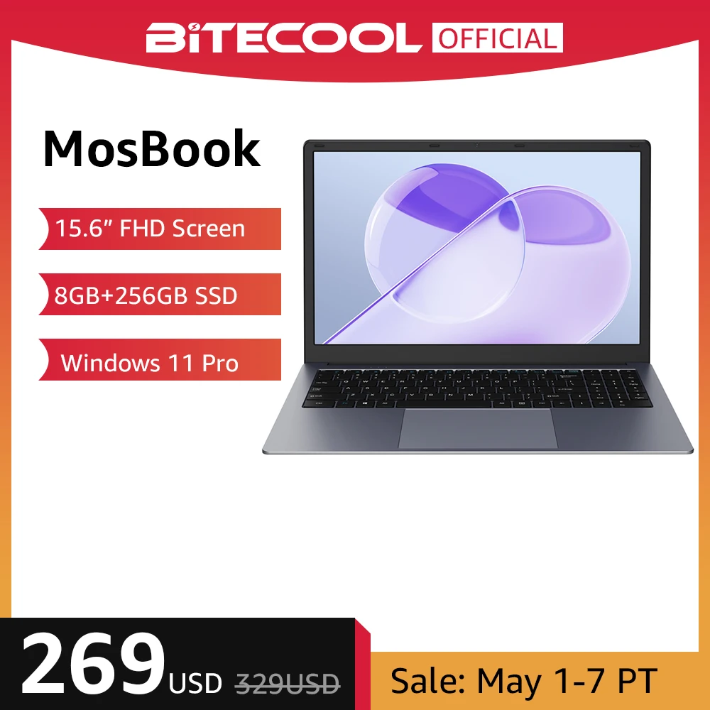 

Bitecool MosBook Notebook 2023 New 15.6 Inch FHD Intel Celeron J4005 6GB RAM 256GB ROM Windows 11 Pro Laptop PC Portable