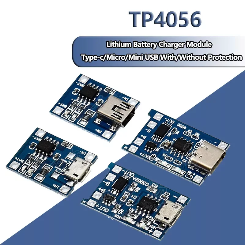 

Micro Type-c USB 5V 1A 18650 TP4056 Lithium Battery Charger Module Charging Board With Protection Dual Functions 1A Li-ion
