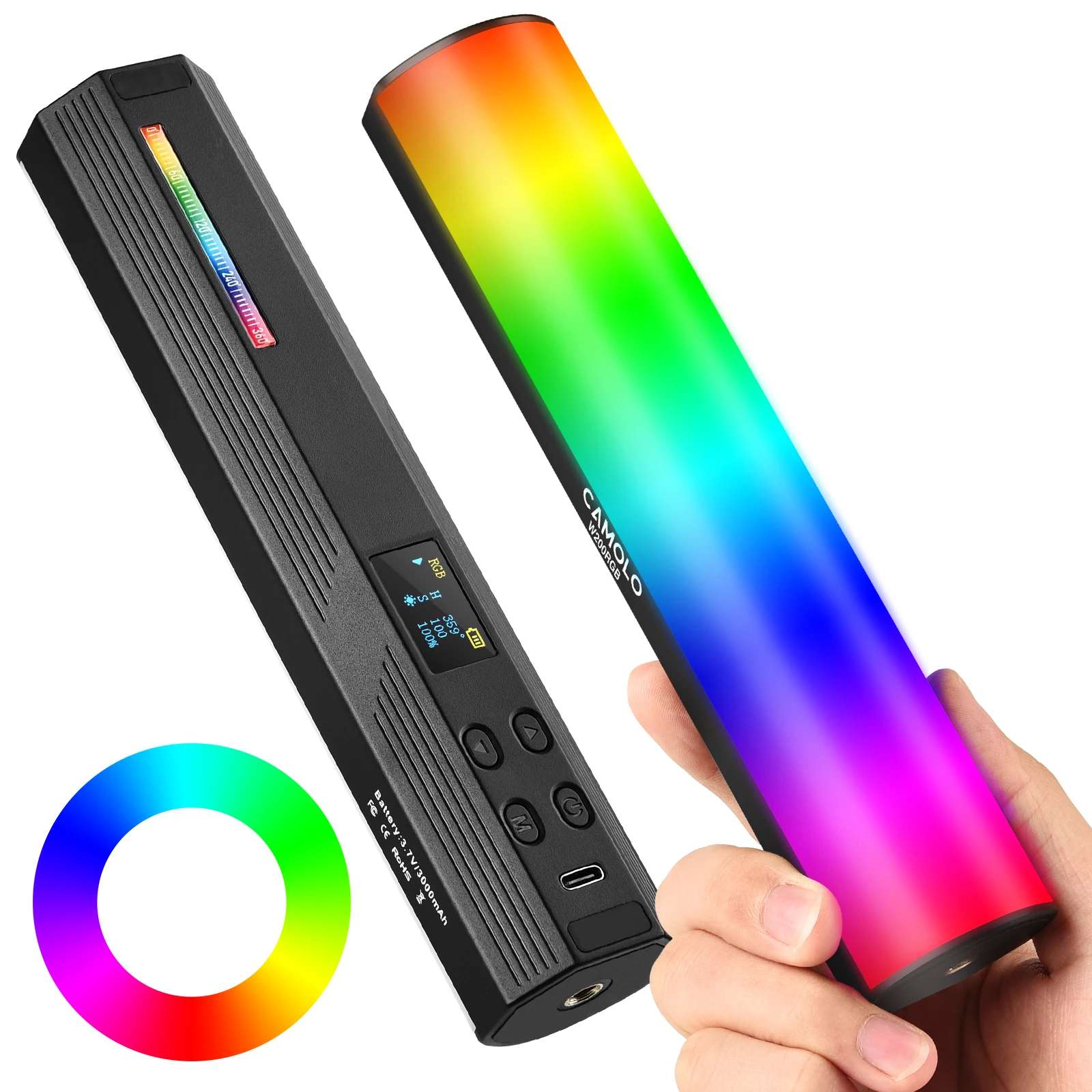 

Магнитная ручная цветная светодиодсветильник лампа RGB, перезаряжаемая светодиодсветильник лампа со штативом CRI 95 + 2500K-9000