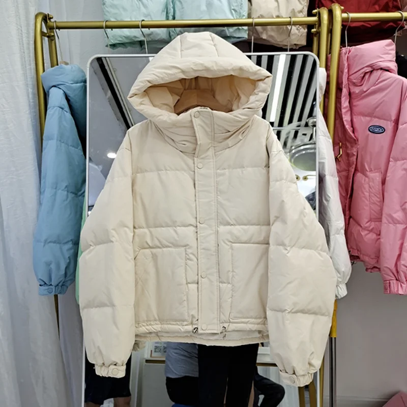 2023 Winter New Women's Cotton Jacket Loose Solid Color Sweet Beauty Office Ladies Jacket Hooded Warm Pocket Elegant Jacket