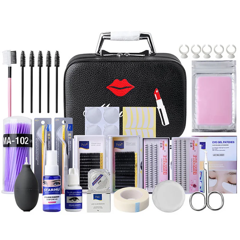 

False Eyelashs Extension Training Kit Practice Model Head Eye Pads Tweezers Glue Ring Brush Grapping Eyelash Tools Kit Wholesale