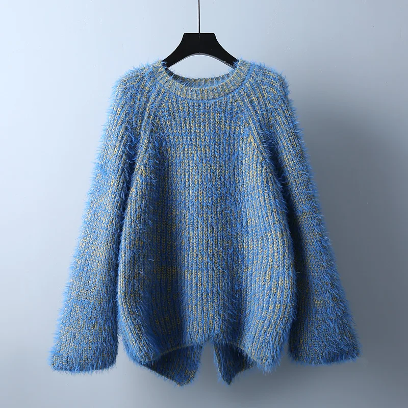 

Soft Fleece Knitted Women Sweater Pullovers Winter New Solid O-Neck Thicken Warm Loose Elegant Female Pulls Outwear Tops