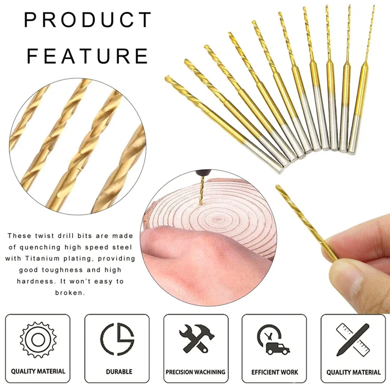 Micro-Twist Drill Bit Set - 10Pcs 0.6mm-2.2mm Tiny 2.35 Shank HSS Mini Engraving Bits Hole Drilling Tool