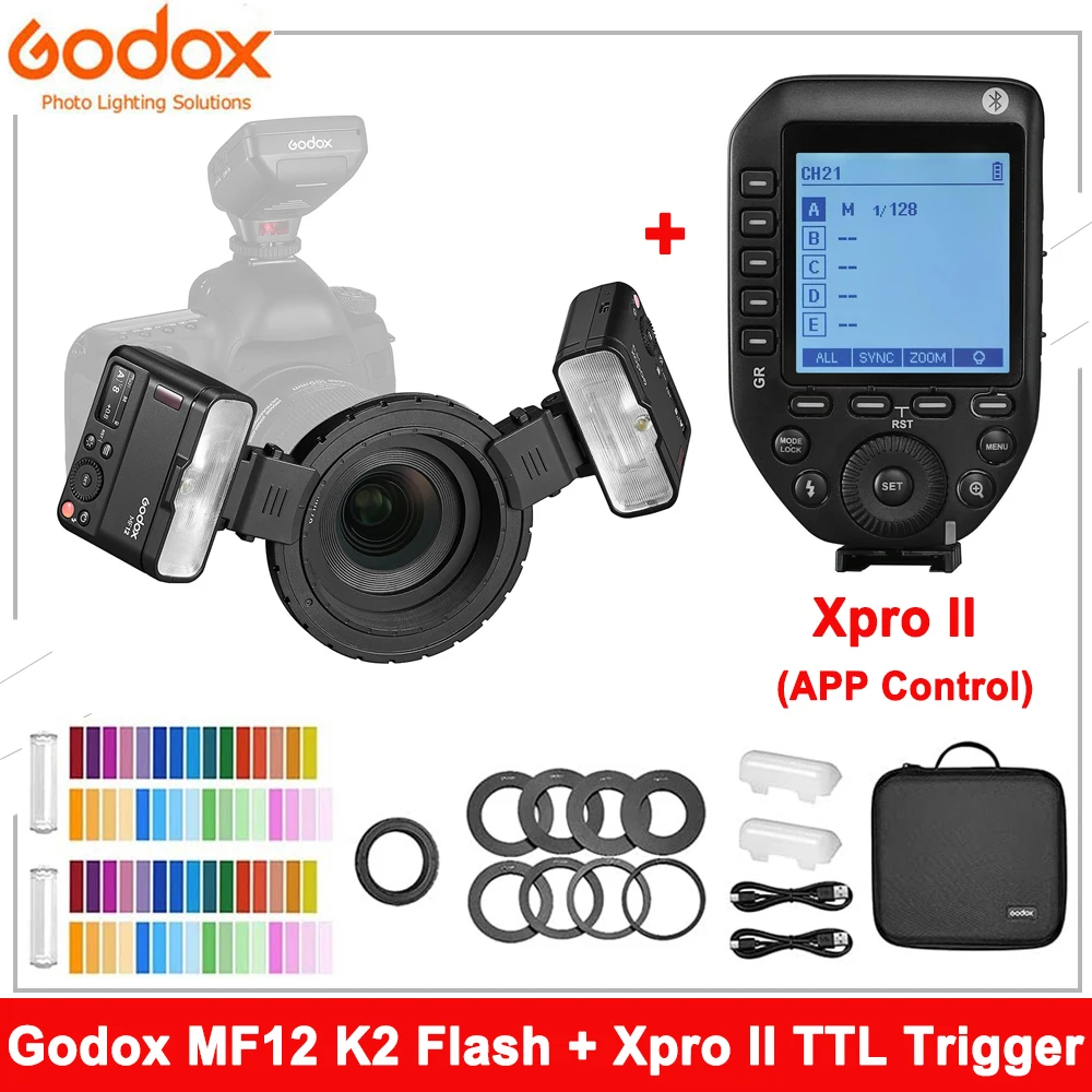 

Godox MF12 K2 Flash with Xpro II Trigger TTL Macro Speedlight 2.4G Wireless Bluetooth Transmitter for Sony Canon Nikon Fuji Olym