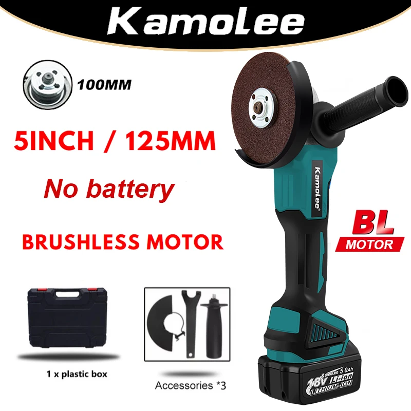 

[No Battery + Toolbox]Kamolee 125mm Brushless Cordless Angle Grinder 4 Speed Cutting Compatible For Makita 18V Battery