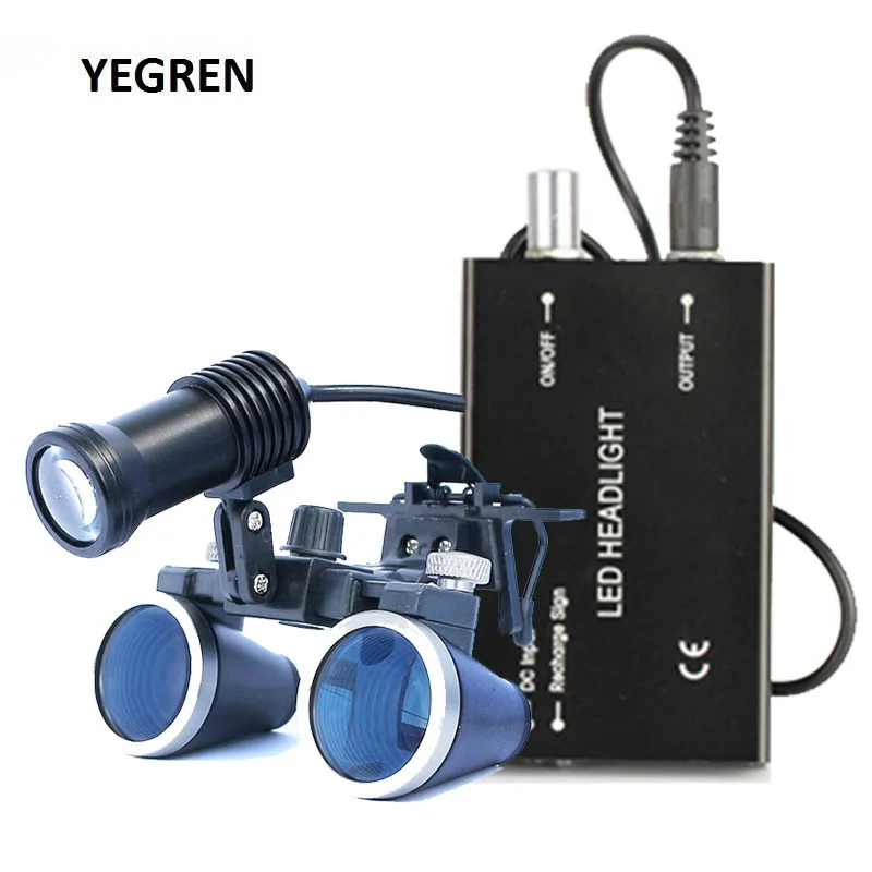 2.5X 3.5X Binocular Magnifier Dental Loupe 3W 5W LED Spotlight Medical Headlight with Rechargeable Battery Surgical Loupes