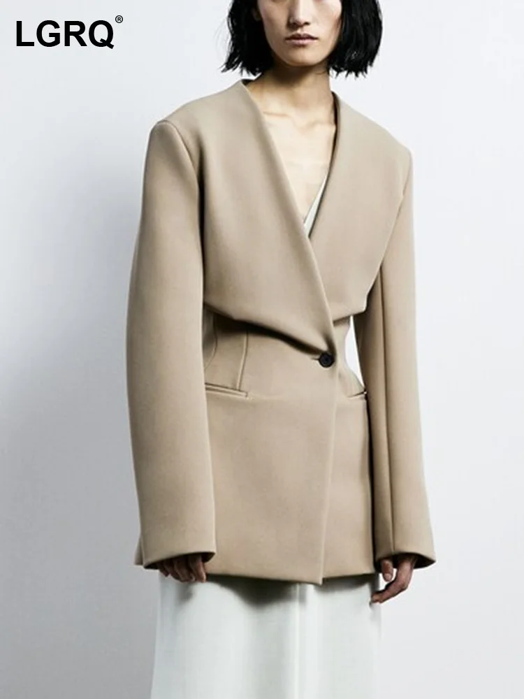 

[LGRQ] Casual Design Women's Jacket New Arrival Notched Neck Long Sleeve High Waist Fashion Tide Spring Autumn 2023 19D2129