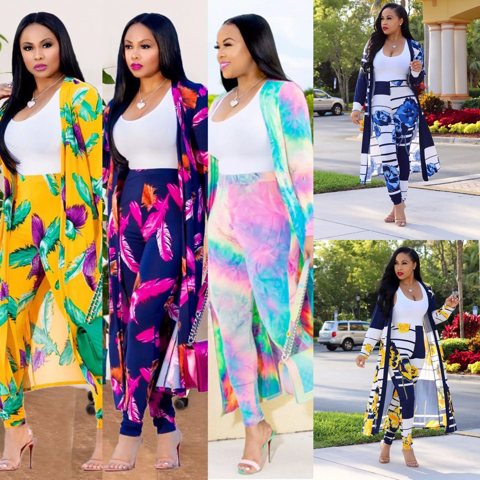 

Women Sexy Outfits Fashion Leopard Print Cardigan Long Sleeve Long Coat and Trousers Nightclub Party Club Cardigan Two Piece Set