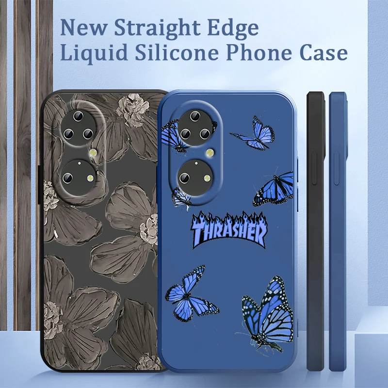 

Beautiful Flower Butterfly Phone Case For Huawei P50 P40 P30 P20 Pro Lite E Y9S Y9A Y9 Y6 Nova Y70 5T 9 5G Liquid Rope Cover