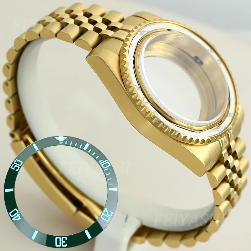 Золотой корпус часов SUB 40 мм юбилейный браслет C3 светящийся безель для Seiko NH34 NH35