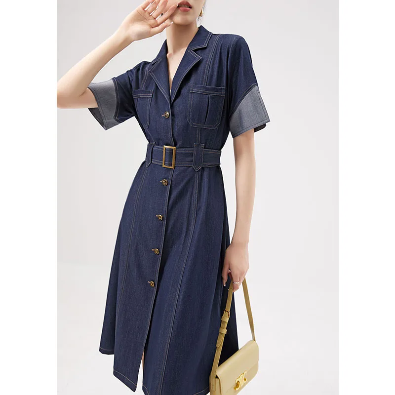 

2022 New Denim Dress SHUCHAN High Street A-LINE 70% Cotton Vestidos Elegantes Para Mujer Dress for Women
